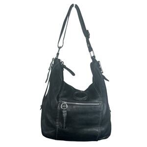 Giani Bernini Black Leather Hobo Shoulder Bag Zip Pocket Slouchy Boho